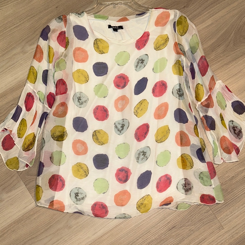Charlie B Polka Dot Top SP Petite Multicolor Lined Made in Italy Playful Loose